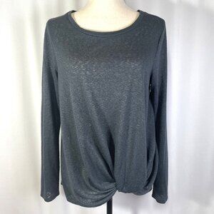 Bobeau Top Twist Front Hem Long Sleeve Lightweight Heathered Dark Gray Size M